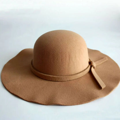Women Sun Hat Vintage Lady Wide Large Wool Felt Cap