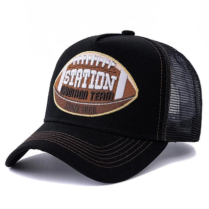 Unisex Rugby Pattern Mesh Trucker Hat Summer Breathable Baseball Cap