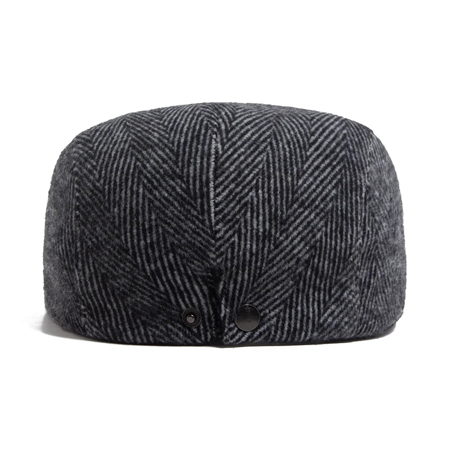 Vintage Big Herringbone Beret For Men Autumn Winter Warm Casual Newsboy Cap