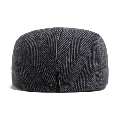 Vintage Big Herringbone Beret For Men Autumn Winter Warm Casual Newsboy Cap