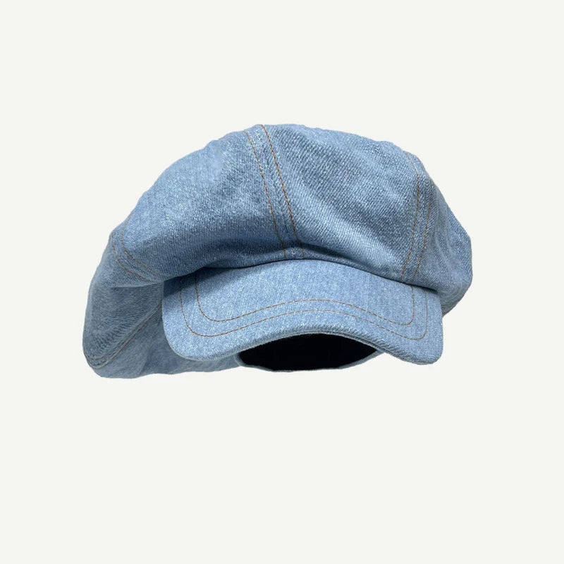 Newsboy Hat Women Octagonal Cap Beret Denim