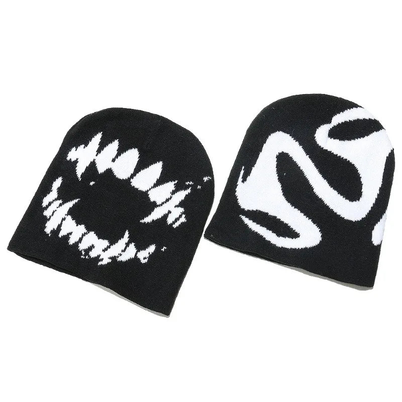 Women Hat Knitting Beanies Goth Tooth Caps Men Y2k Streetwear Winter Fashion