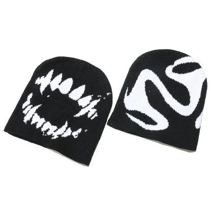 Women Hat Knitting Beanies Goth Tooth Caps Men Y2k Streetwear Winter Fashion