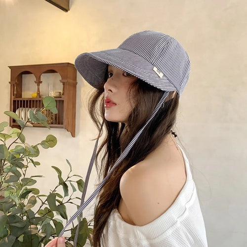 Fashion Striped Bucket Hat Breathable Adjustable Sunscreen Hat
