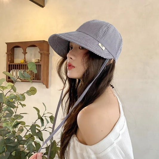 Fashion Striped Bucket Hat Breathable Adjustable Sunscreen Hat
