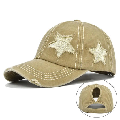 Retro Y2K Star Washed Denim Hole star Baseball cap