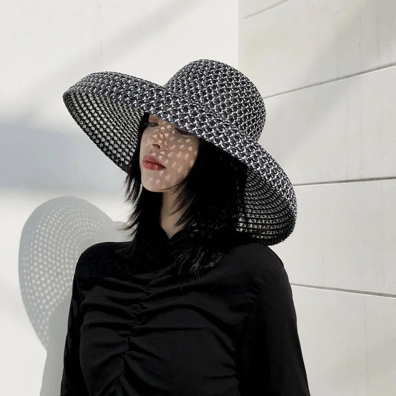 Woolen Rhinestone Solid Color Basin Hat Leisure Outdoor Beach Sun Hat
