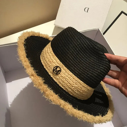 New Raffia Beach Hat For Women, Sun Protection Wide Brim Summer Vacation Hat