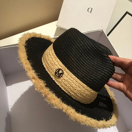New Raffia Beach Hat For Women, Sun Protection Wide Brim Summer Vacation Hat