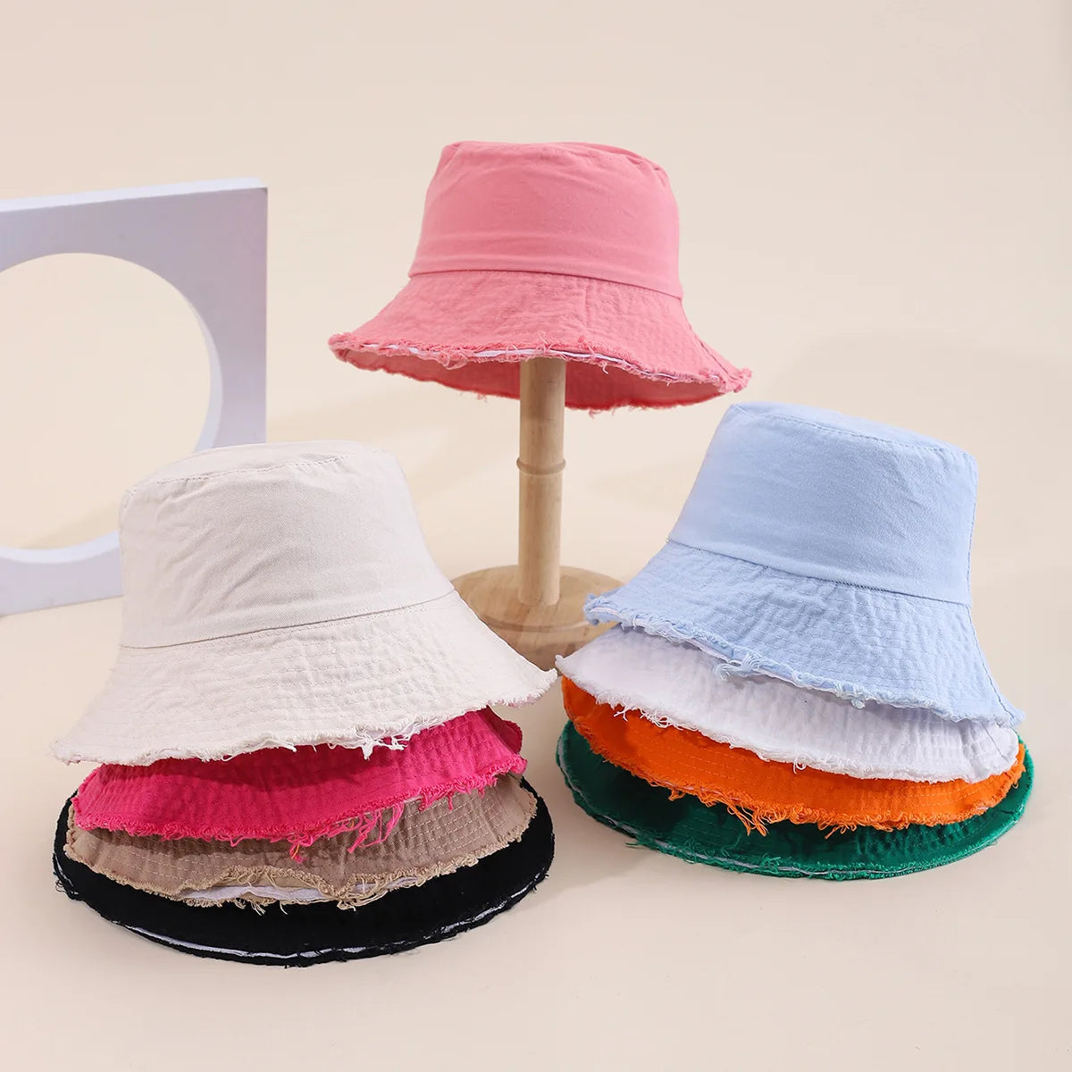 Women American Vintage Distressed Frayed Edge Bucket Hat