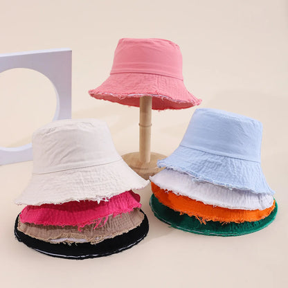 Women American Vintage Distressed Frayed Edge Bucket Hat