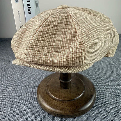 Summer Beret Homme Flax Newsboy Caps Breathable Octagonal Hat