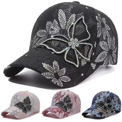 Unisex Lace Hot Diamond Butterfly Baseball Caps