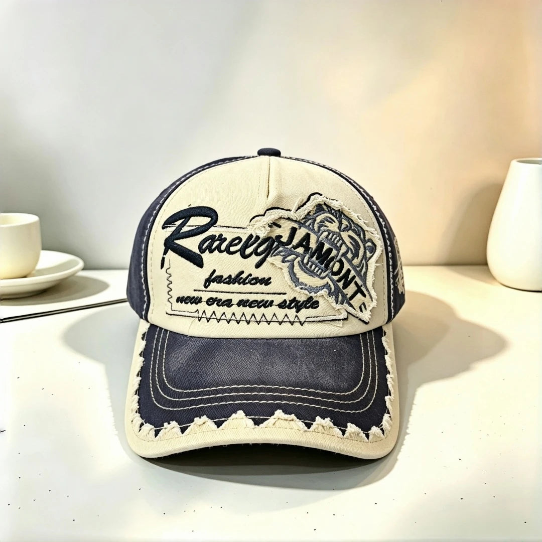 Vintage Frayed Edge Embroidery Baseball Cap