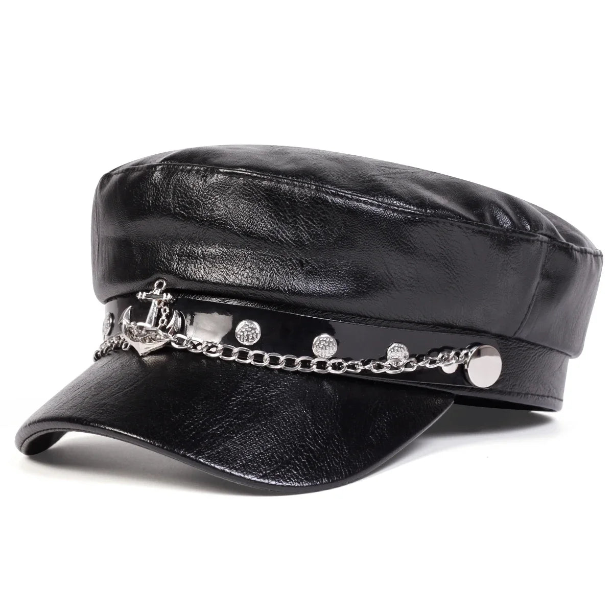 Unisex Ship Anchor Chain Buckle Leather Hat