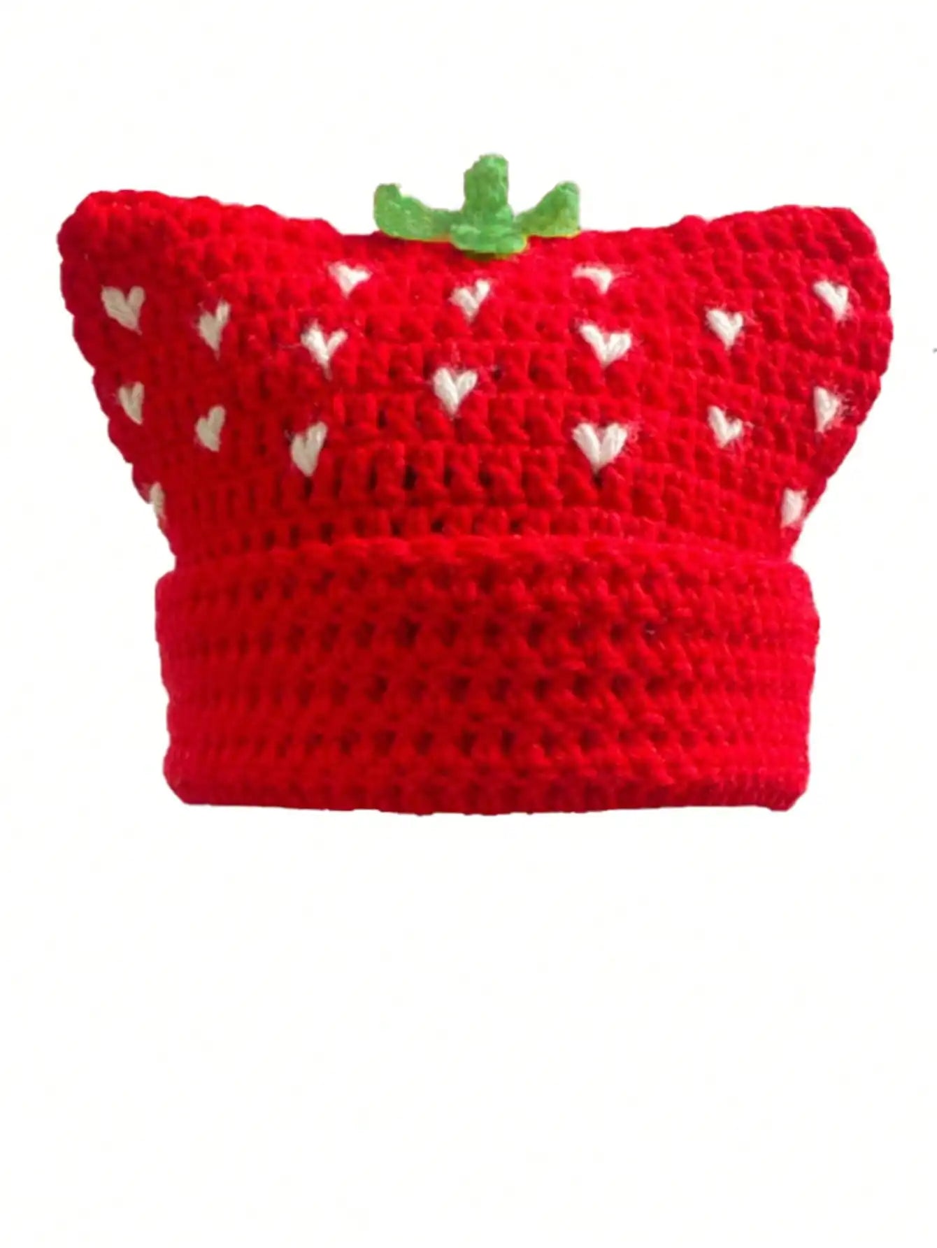 Women's Cartoon Red Strawberry Fisherman's Hat, Bohemian Hand-Crocheted Hat