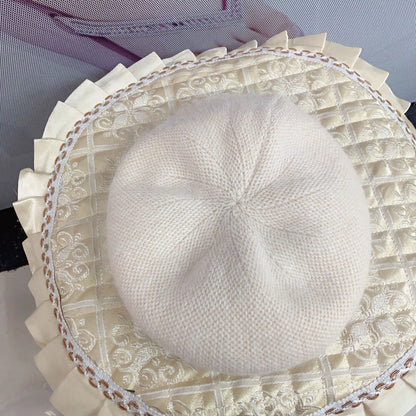 Angora Rabbit Fur Winter Women Knitted Beret Fashion Letter M