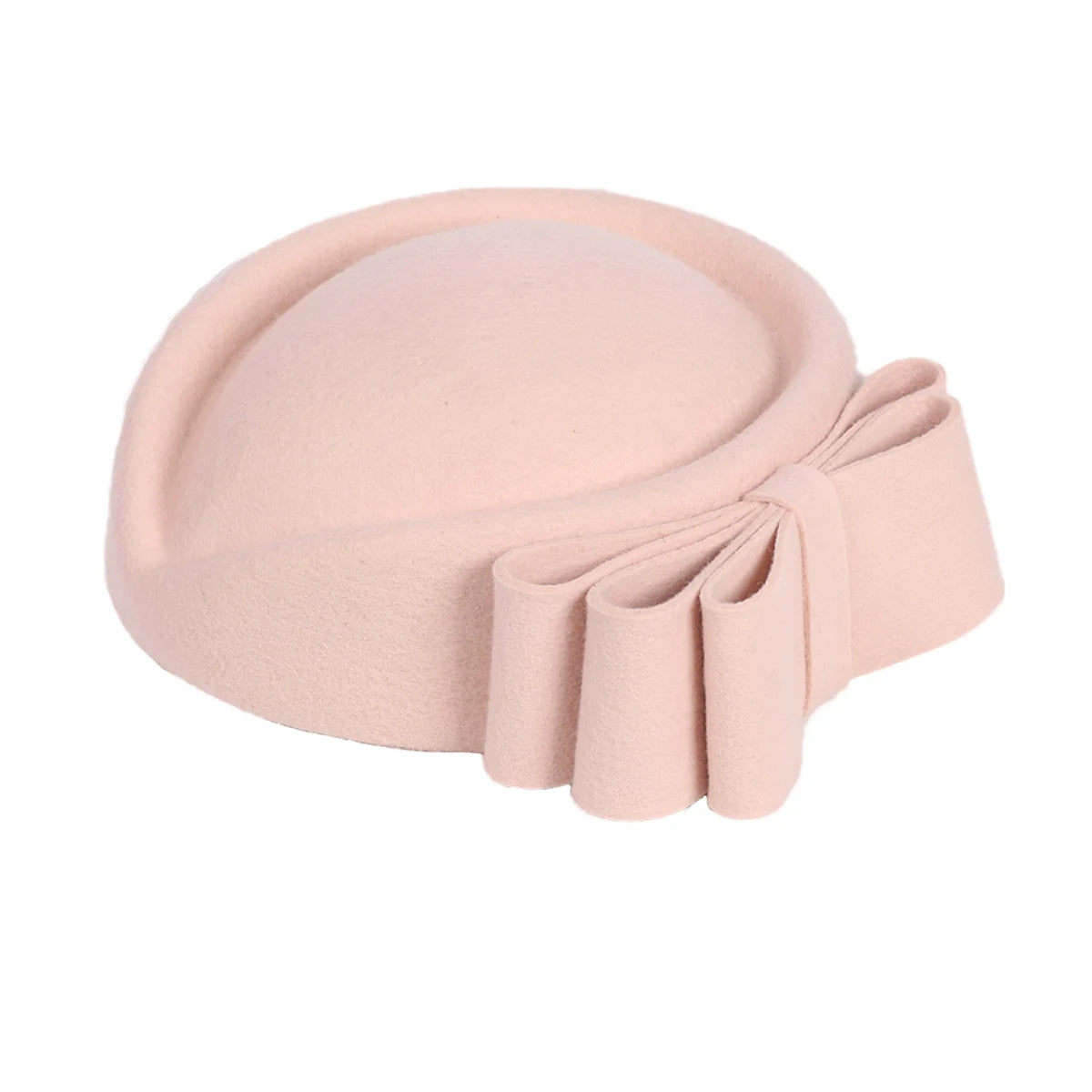 Winter Pink Wool Fascinator French Beret Bowler Hats With Bowknot Elegant Wedding
