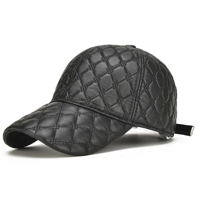 2025 Spring Genuine Sheepskin Leather Black Baseball Caps