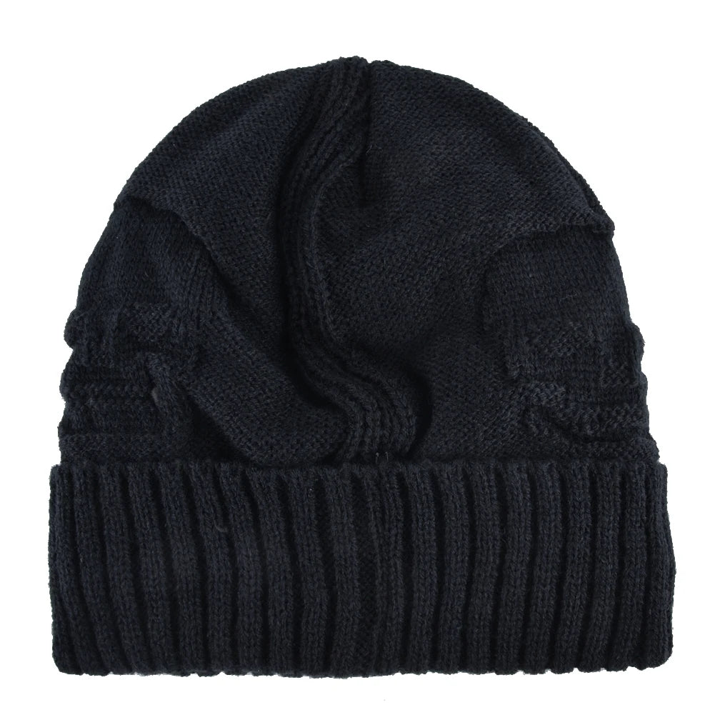 Winter Beanies Men Knitted Skull Pattern Solid Color Hat With Metal Skulls