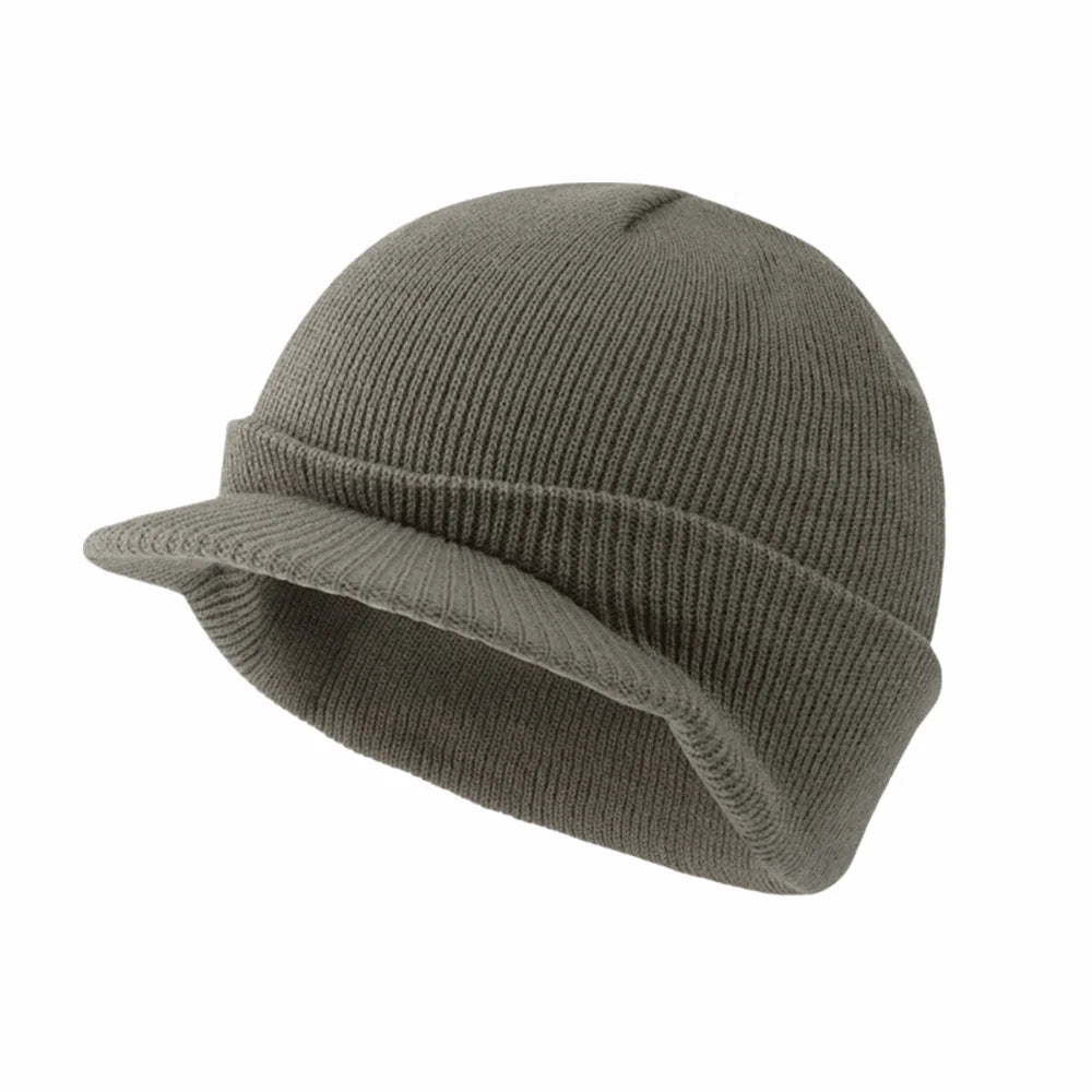 Solid Color Short Brim Beanie Cap Therma Soft Add Plush Lined Hat Outdoor