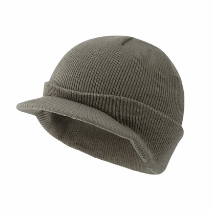 Solid Color Short Brim Beanie Cap Therma Soft Add Plush Lined Hat Outdoor