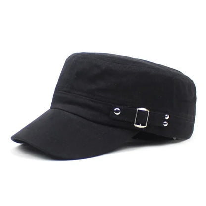 Army Cap Men Women Pure Color Washed Cotton Flat Top Cap Outdoor