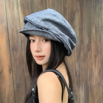 Vintage Japanese Denim Beret Cloth Cloud Octagonal Cap Big Head