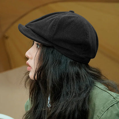 Japanese Street Corduroy Progressive Hat Women's Autumn Beret Painter Hat