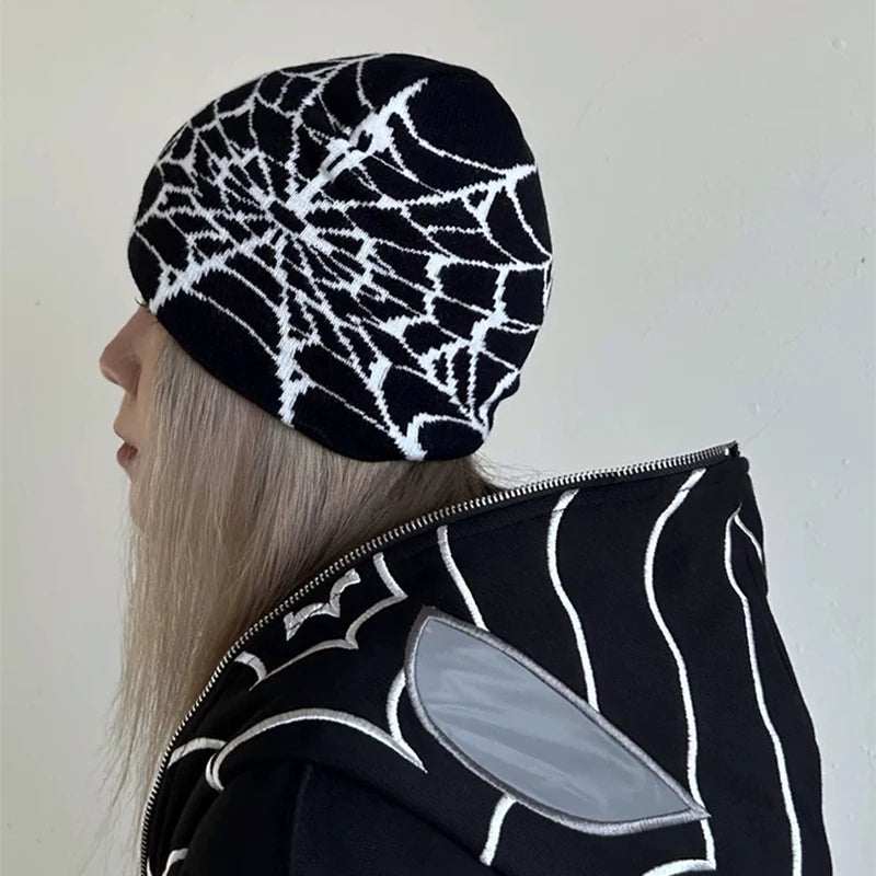 Y2K Web Wool Knitted Hats Hip Hop Warm Gothic Retro