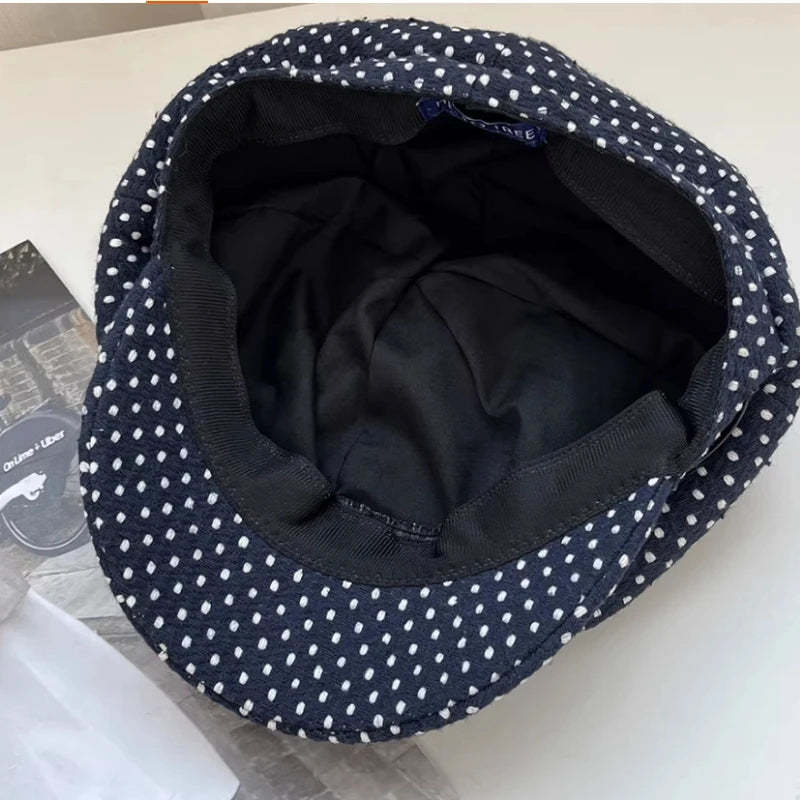 Korean Polka Dot Retro Women's Octagonal Newsboy Caps