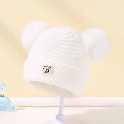 Autumn Winter Baby Warm Knitted Hats With Pom Kids Knit Beanie Hat Solid Color Children Hat