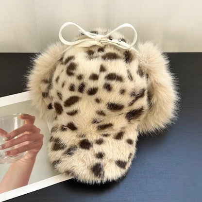 Y2K Personalized Leopard Print Plush Bomber Hats