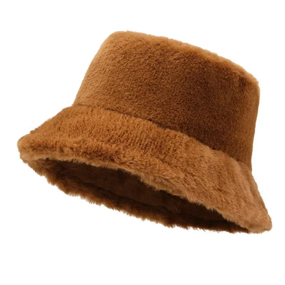 Winter Rabbit Plush Fisherman Hats Women Girl Bucket Hat