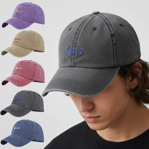 Washed Cotton Yours Letter Embroidered Cap