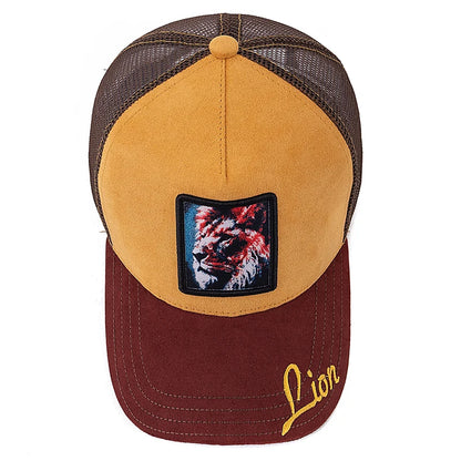 Unisex Mesh Cap Lion Pattern Patch Design Suede Hat Women And Men Summer Animal Baseball Cap