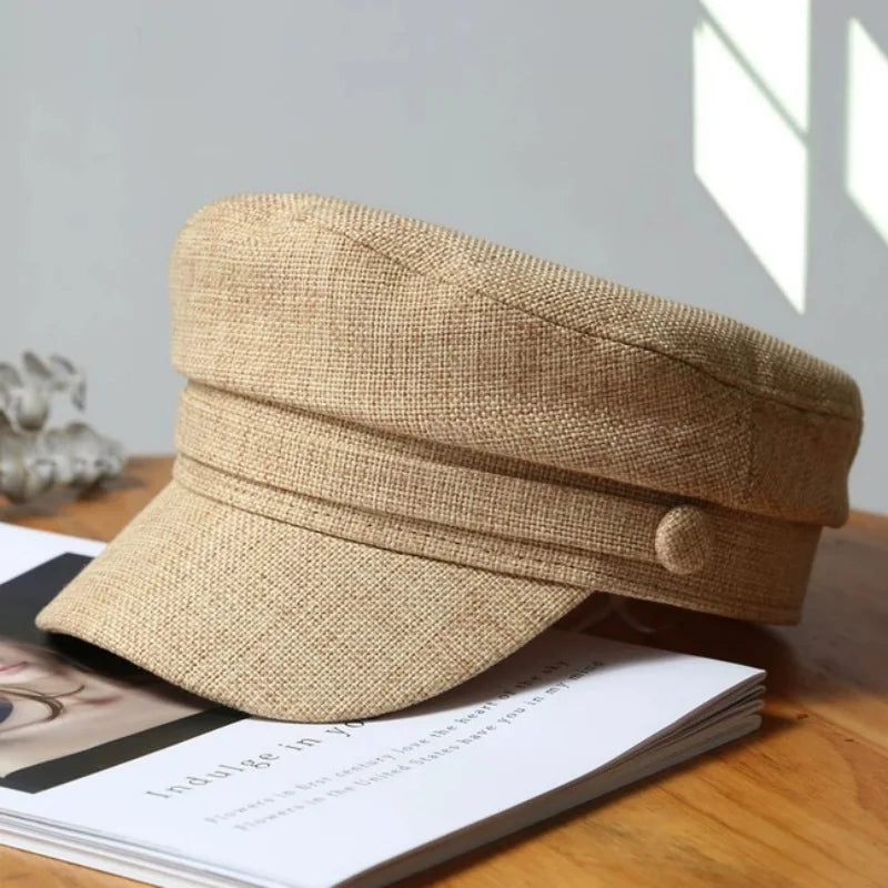 New Fashion Solid Visor Military Hat Linen Breathable Beret Cap