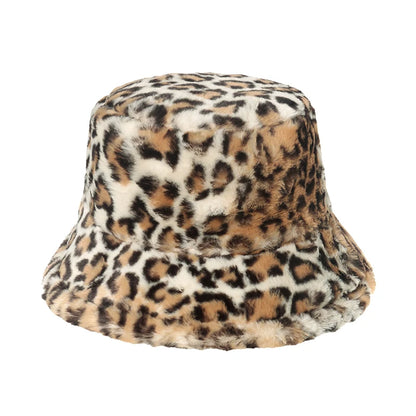 Winter Bucket Hat Women's Fashion Leopard Panama Warm Hats Female Vintage