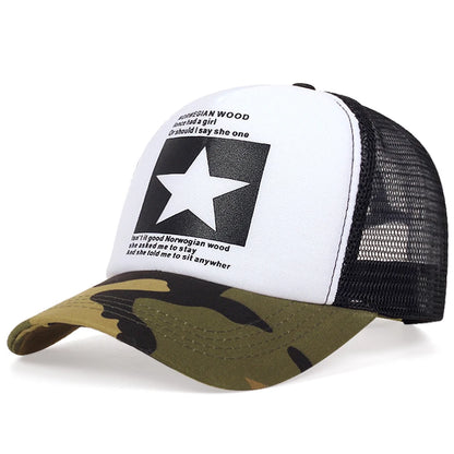 New Trendy Breathable Mesh Hat Pentagram Street Dance Skateboarding Outdoor Leisure Sunshade Baseball Hat Unisex