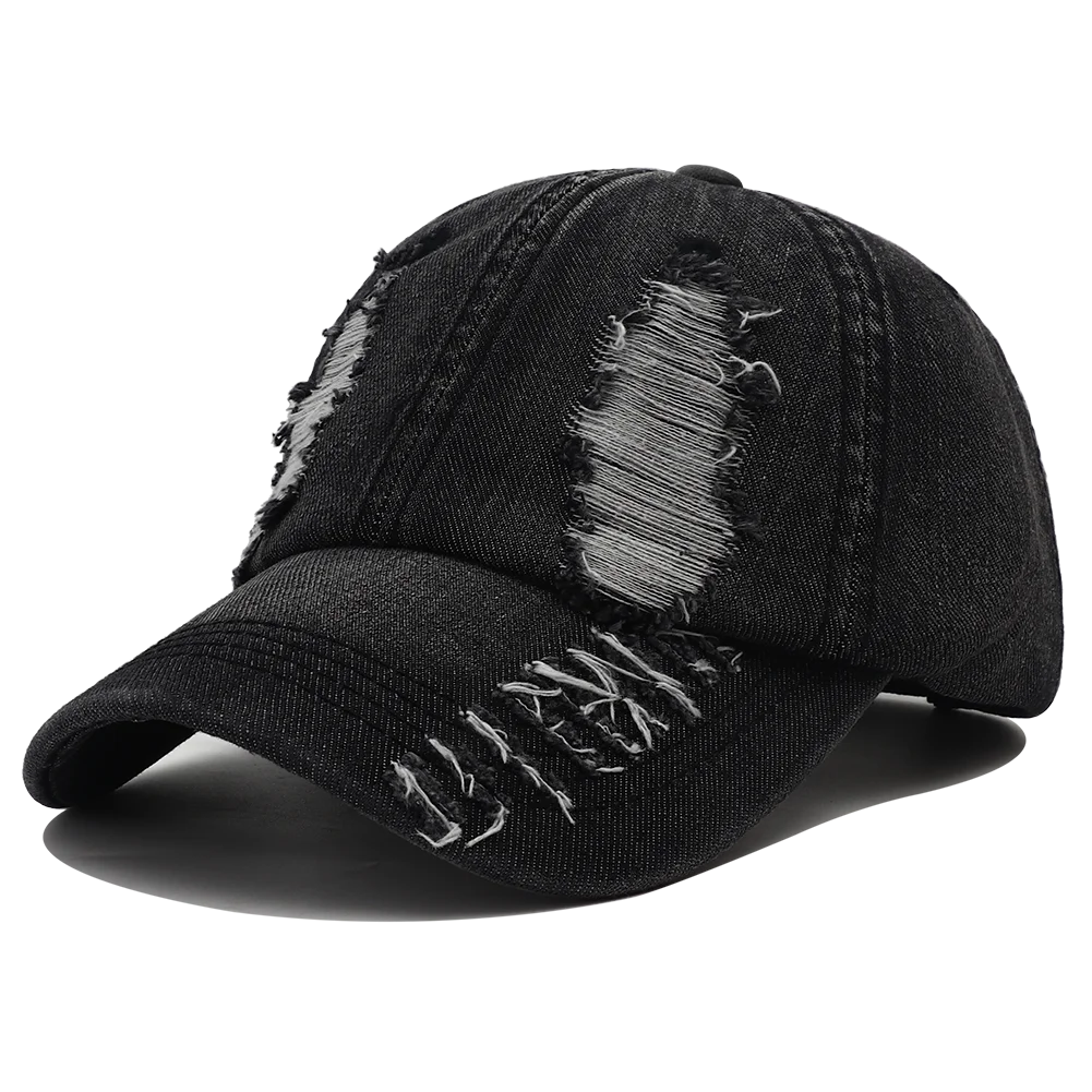 2024 New Solid Color Ripped Baseball Cap Washed Denim