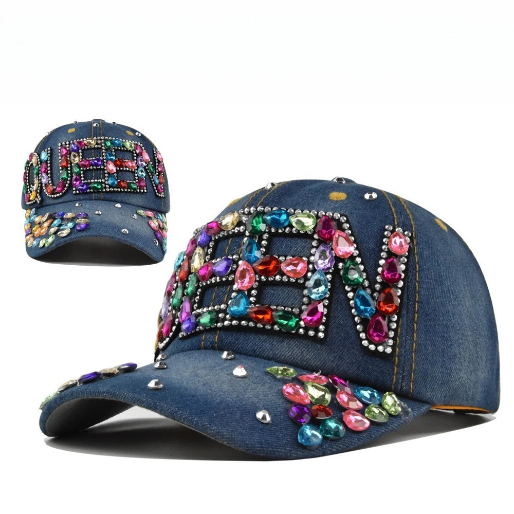 Queen Rhinestone Denim Baseball Caps Breathable