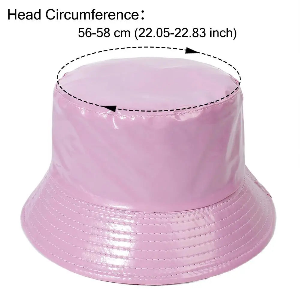 Faux Leather Bucket Hat Women Reversible PU Leather Sun Hat
