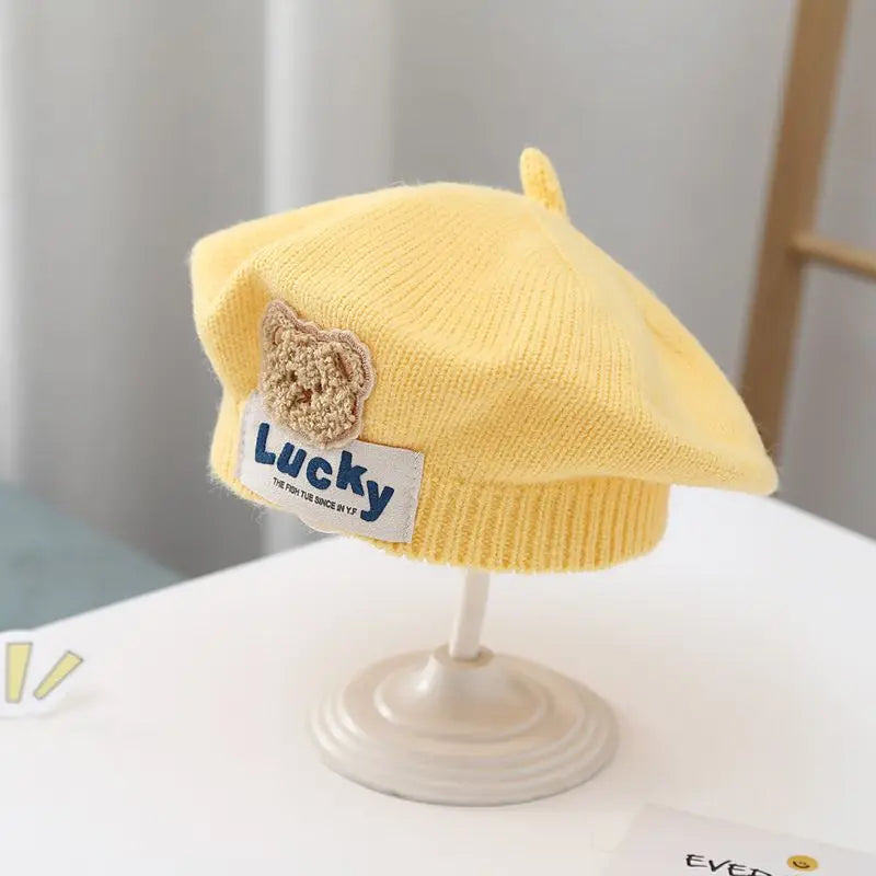 Flower Baby Beret Hat Winter Warm Knitted Beanie Cap