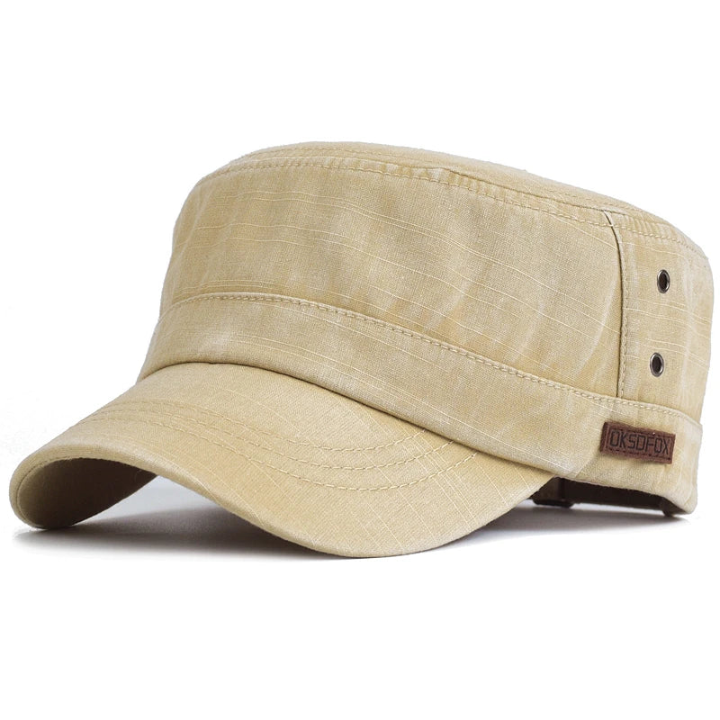 Washed Cotton Military Caps Casual Flat Top Hat