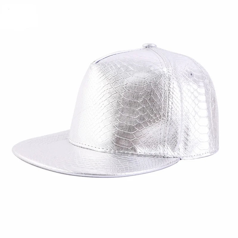 Solid Color Shiny Crocodile Leather Pattern Flat Edge Baseball Cap