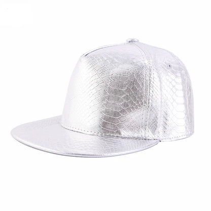 Solid Color Shiny Crocodile Leather Pattern Flat Edge Baseball Cap
