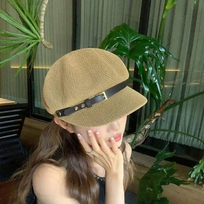Summer Breathable Women's Beret Thin Knitted Octagonal Hat