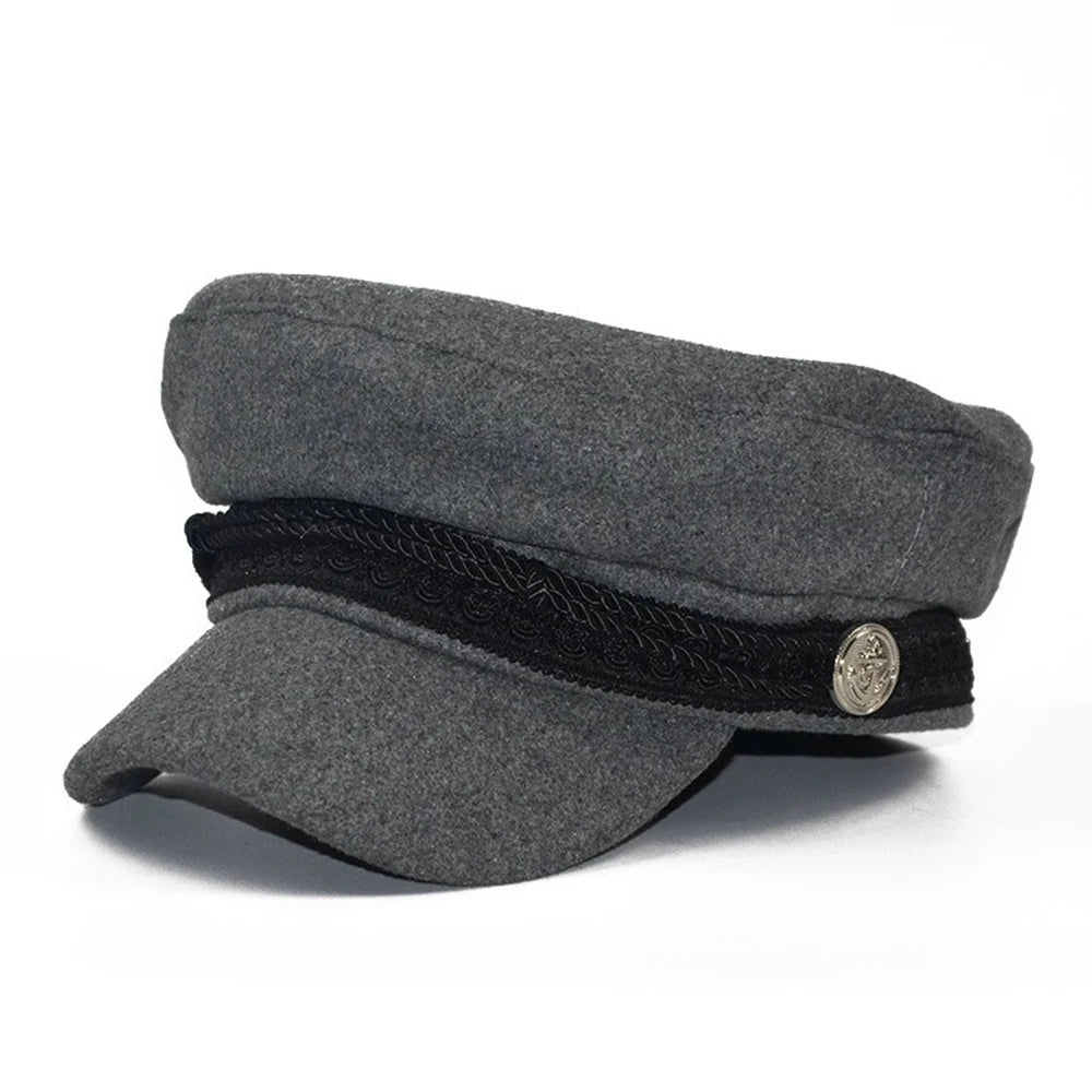 Fashion Women Men Spring Autumn Sailor Black Ladies Beret Top Captain Cap