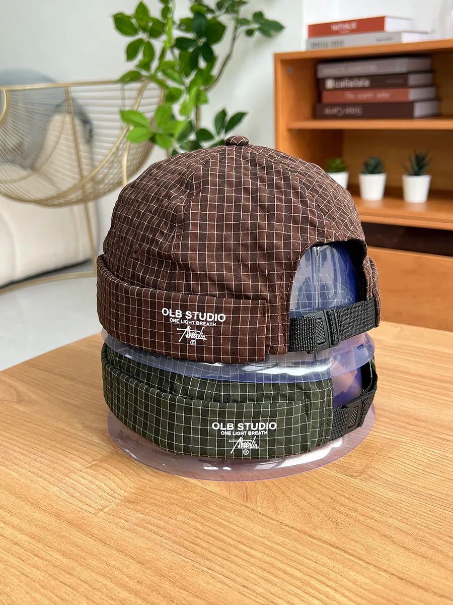 Plaid Quick-Dry Melon Cap Embroidered Dome Trendy Hip-Hop Hat For Men
