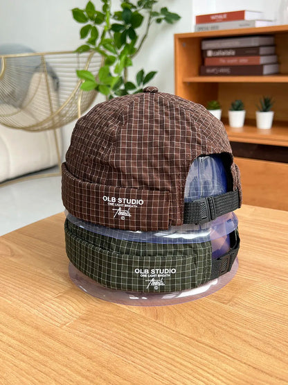 Plaid Quick-Dry Melon Cap Embroidered Dome Trendy Hip-Hop Hat For Men